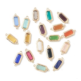Mixed Gemstone Links Connectors, with Golden Tone Brass Findings, Faceted Rectangle