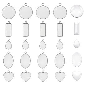 Набор для изготовления заготовок подвески своими руками, в том числе 304 подвеска из нержавеющей стали с кабошоном, Кабошоны из стекла, плоский, круглый, прямоугольный, овальный, каплевидный и сердцевидный