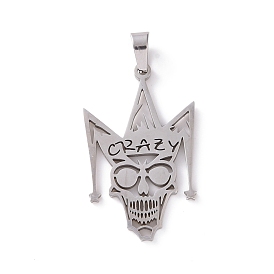 201 Stainless Steel Pendants, Clown Skull with Word Crazy