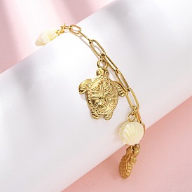 304 браслеты из тросовой цепи из нержавеющей стали, с синтетическими коралловых, ионное покрытие (ip), черепаха