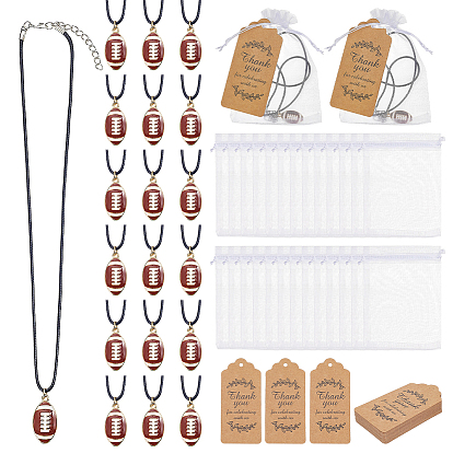 36pcs Halskette aus gewachster Kordel, mit Anhängern aus Emaillelegierung und Papierkarten und Organzabeuteln, Rugby
