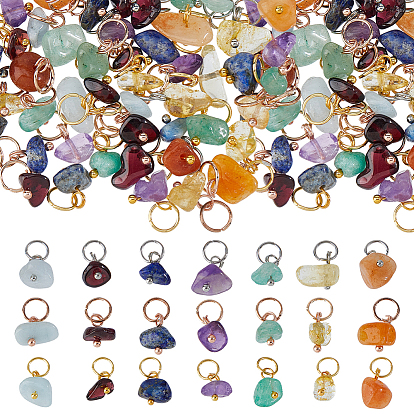 84шт. 21 стили натуральный гранат и красный авантюрин и аквамарин и цитрин и зеленый авантюрин и лазурит и аметист чип шармы, с выводами из латуни и 304 перемычками из нержавеющей стали., золотые