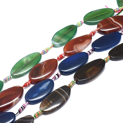 Natural Banded Agate/Striped Agate Beads Strands, Dyed & Heated, Oval