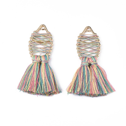 Cotton Thread Tassel Big Pendant Decorations, with Metallic Cord and Alloy Findings, Long-Lasting Plated, Fish