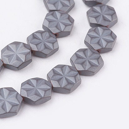 Non-magnetic Synthetic Hematite Beads Strands, Frosted, Hexagon