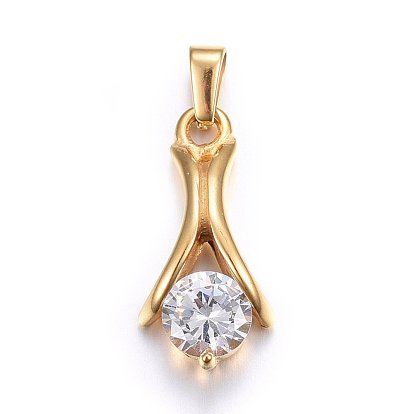 304 подвески из нержавеющей стали, с кубического циркония, прозрачные