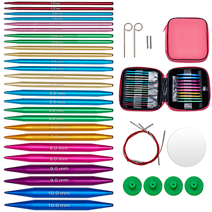 Interchangeable Circular Set, including Aluminum Circular Knitting Needles, Cord, Stickers, Tube, Pins, Spacers