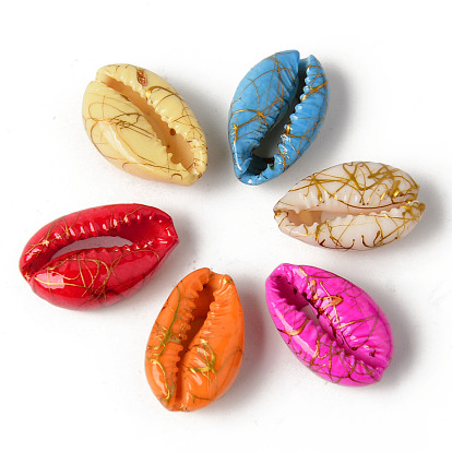 Natural Cowrie Shell Beads, No Hole/Undrilled, Dyed and Drawbench