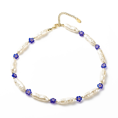 Collier de perles d'imitation abs et de perles de verre millefiori pour femme