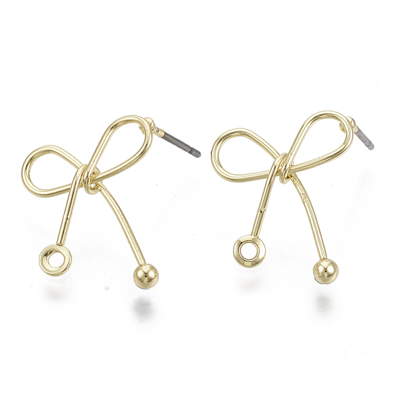 Iron Stud Earring Findings, with Loop and Steel Pin, Bowknot