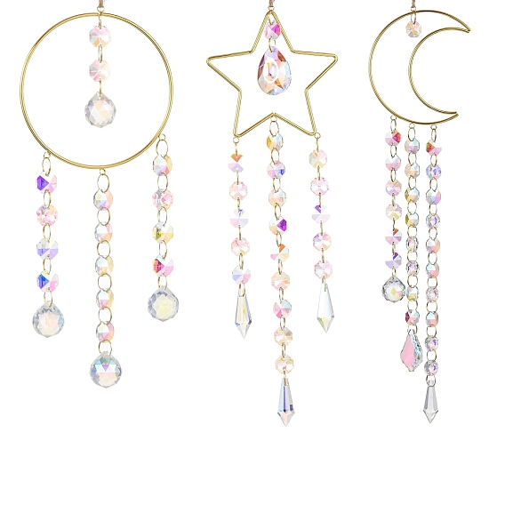 Железные висячие украшения, стеклянные бусины цвета ab восьмиугольные ловцы солнца с кисточками для украшения сада на открытом воздухе