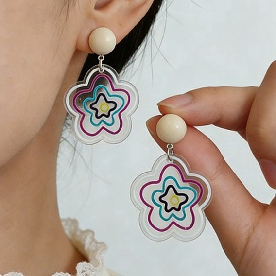 Pendientes de botón de resina de aleación para mujer, flor, pendientes colgantes de acrílico