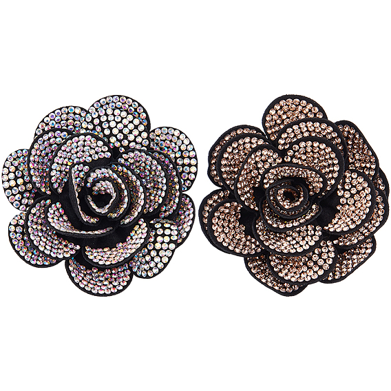 2 шт. броши из бархата и страз, цветок, с железными контактами
