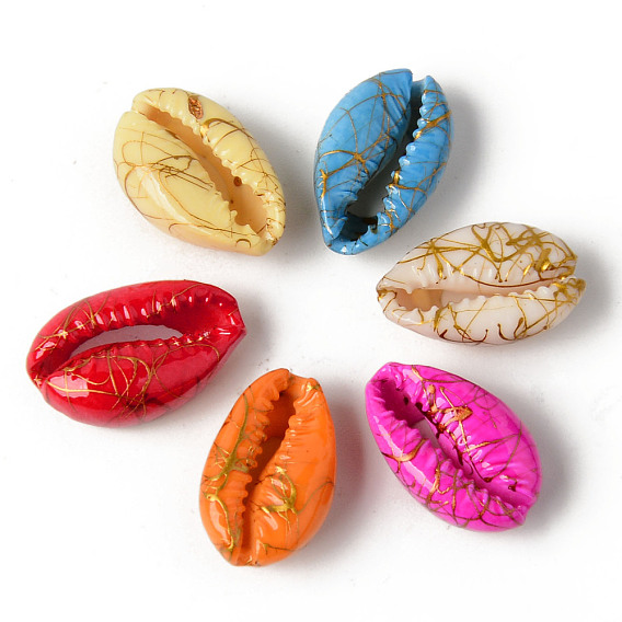 Natural Cowrie Shell Beads, No Hole/Undrilled, Dyed and Drawbench