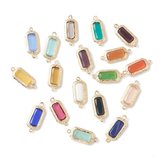 Соединители со смешанными драгоценными камнями, с фурнитурой латунной золотого тона, прямоугольник граненый