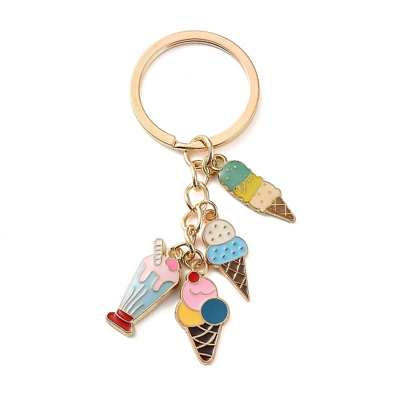 Брелок из эмалевого сплава, с железными кольцами, мороженое, золотые