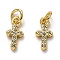 Brass Micro Pave Cubic Zirconia Tiny Cross Charms, with Jump Rings, Long-Lasting Plated