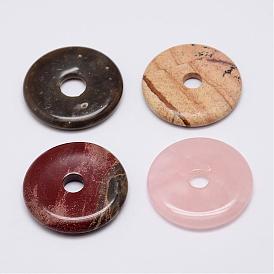 Natural Gemstone Pendants, Donut/Pi Disc
