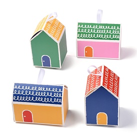 Bonbons cadeaux boîtes pliantes en papier, avec ruban blanc, coffret cadeau décoratif, forme de maison
