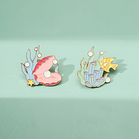 Ocean Theme Enamel Pin, Golden Alloy Badge for Backpack Clothes