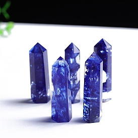 Blue Watermelon Stone Glass Point Tower Wands, for Energy Balancing Meditation Therapy Decors, Hexagonal Prism