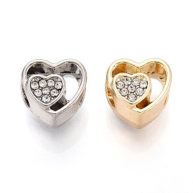 Стойки покрытие сплава горный хрусталь европейских бусы, сердце, без свинца, без никеля и без кадмия