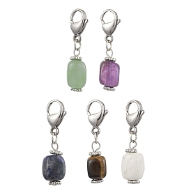 5Pcs Cuboid Natural Green Aventurine & Tiger Eye & Amethyst & Sodalite & Howlite Pendant Decorations, Lobster Clasp Charms for Bag Ornaments