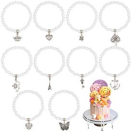 10шт. 10 стили акриловые круглые бусины эластичные браслеты, сплав шарм браслеты