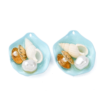 Распыленные окрашенные железные подвески, подвески в форме ракушек, с имитацией жемчуга из АБС-пластика, сплавом, керамикой и пудрой-глоттером, стойки покрытие