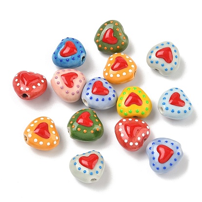 Фарфоровые эмалированные бусины ручной работы с узором в виде сердечек, расписанные вручную керамические бусины, сердце, пастельный фарфор