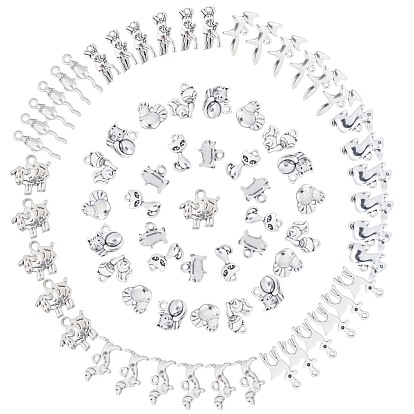 72Pcs 12 Styles Tibetan Style Alloy Pendants, Animal