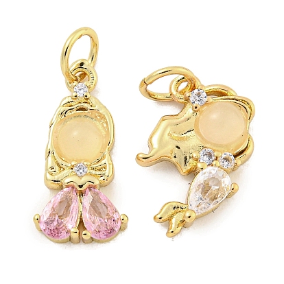 Подвески из натурального белого нефрита «русалка/девушка», подвески из латуни с покрытием из фианита и переходными кольцами, реальный 18 k позолоченный, долговечный, без свинца и без кадмия