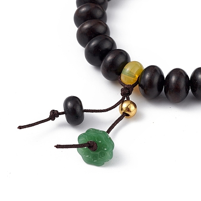 Ebony Wood Bead Stretch Bracelet, Lotus Seedpod Charms Lucky Bracelet for Women