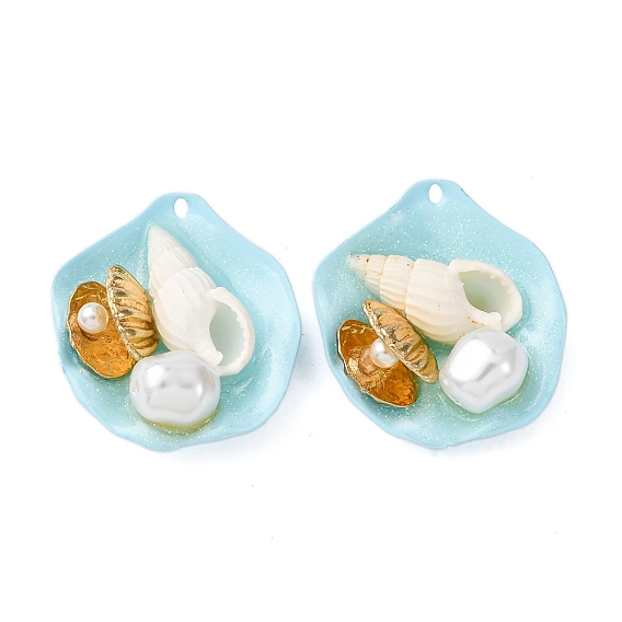 Распыленные окрашенные железные подвески, подвески в форме ракушек, с имитацией жемчуга из АБС-пластика, сплавом, керамикой и пудрой-глоттером, стойки покрытие