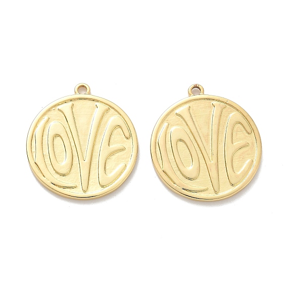 Латунные подвески, плоские круглые со словом "love", стойки покрытие, долговечный, без кадмия и без свинца