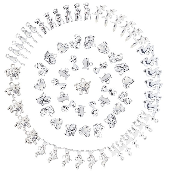 72Pcs 12 Styles Tibetan Style Alloy Pendants, Animal