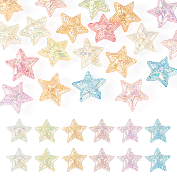 20Pcs UV Plating Transparent Acrylic Beads, Iridescent, Star, with Gold Powder