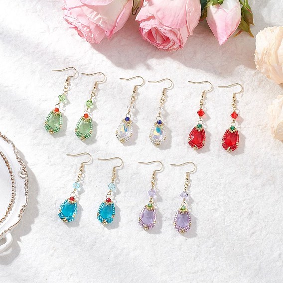 Серьги-капли из бисера ручной работы из стекла, золотые