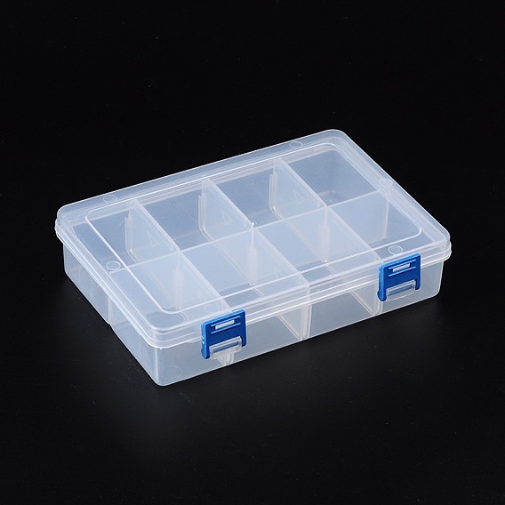 Plastic Bead Storage Containers, with Hooks, 8 Compartments, Rectangle, 14x20x4.8cm