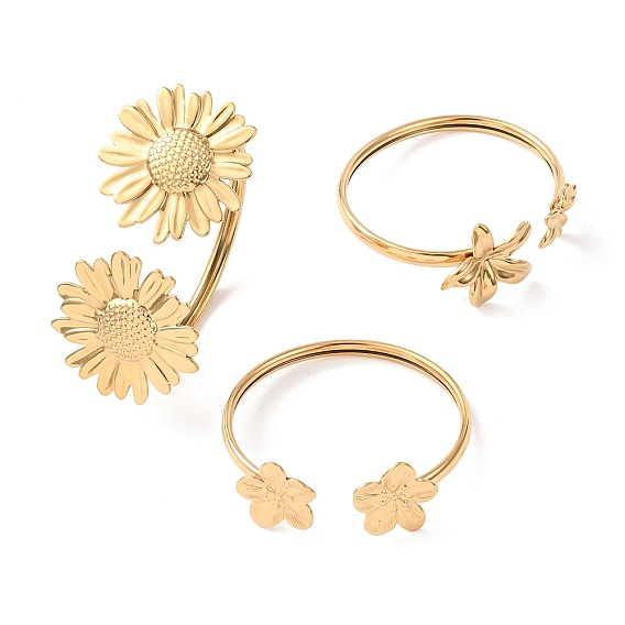 304 Браслеты-манжеты из нержавеющей стали с цветочным узором для женщин