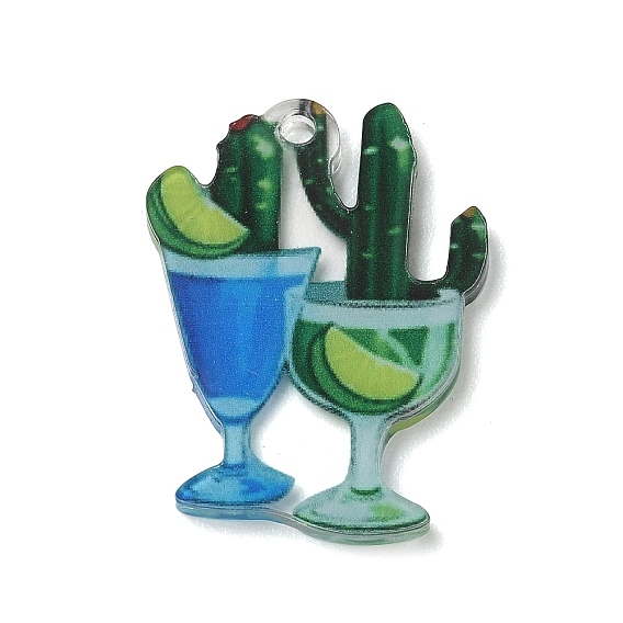 Printed Acrylic Pendants, Cactus with Wine Glass Charms