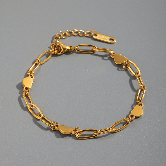 Минималистичные 304 браслеты-цепочки из нержавеющей стали со скрепками, браслеты-цепочки в форме сердца для женщин