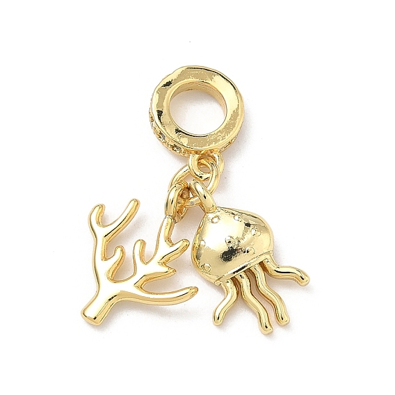 Латунь микропаве прозрачный кубический цирконий европейские подвески с подвесками, Подвески в форме коралла и медузы с большим отверстием, стойки покрытие, долговечный, без свинца и без кадмия