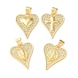 Brass Micro Pave Clear Cubic Zirconia Pendants, Heart Charms, Cadmium Free & Lead Free, Rack Plating, Long-Lasting Plated