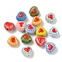 Heart Pattern Handmade Porcelain Enamel Beads, Hand Painted Ceramic Beads, Heart, Famille Rose Porcelain