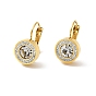 Crystal Rhinestone Flat Round Leverback Earrings, Ion Plating(IP) 304 Stainless Steel Jewelry for Women