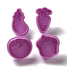 Vegetables Themed PET Plastic Cookie Cutters, with Iron Press Handle, Eggplant, Radish, Tomato & Pumpkin Molds