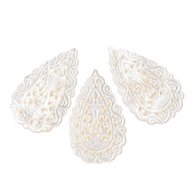 Natural White Shell Carved Cabochons, Teardrop