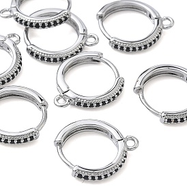 SHEGRACE Brass Micro Pave Clear Cubic Zirconia Hoop Earrings Findings, Cadmium Free & Nickel Free & Lead Free with Loop