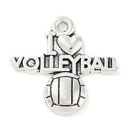 Tibetan Style Alloy Message Pendants, Sports Charms, I Love Volleyball, Cadmium Free & Lead Free, 19x20.7x3mm, Hole: 2mm, about 333pcs/500g